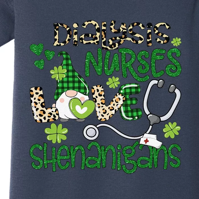 Womens Dialysis Nurses Love Shenanigans Patricks Day Gnome Leopard Baby Bodysuit