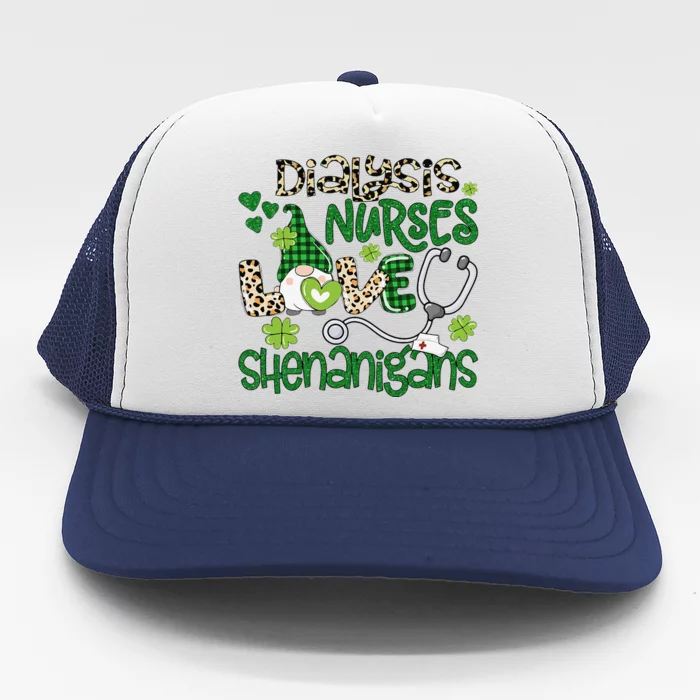 Womens Dialysis Nurses Love Shenanigans Patricks Day Gnome Leopard Trucker Hat