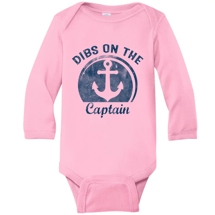 Womens Dibs On The Captain Funny Boating Captain Wife Baby Long Sleeve Bodysuit