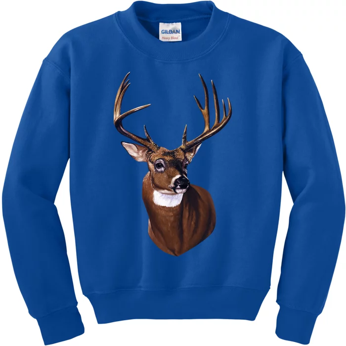 Whitetail Deer Portrait Antlers Wildlife Gift Animal Graphic Gift Kids Sweatshirt