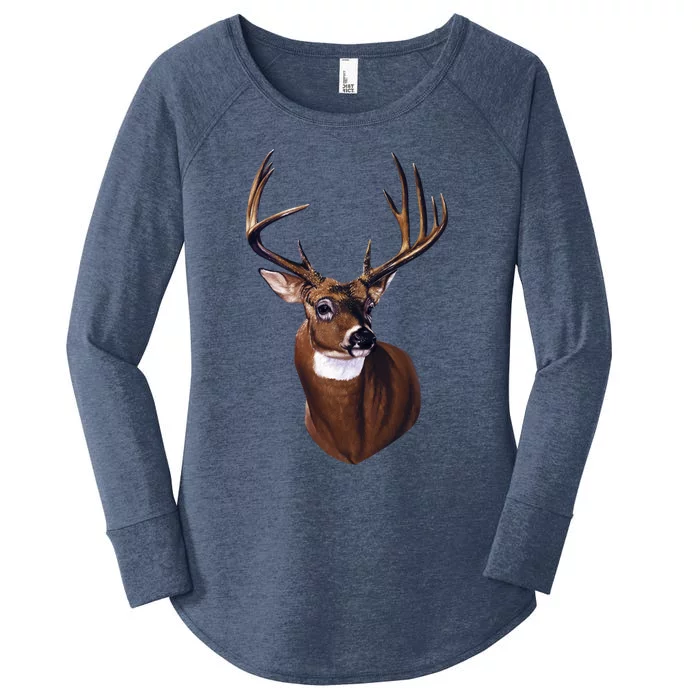 Whitetail Deer Portrait Antlers Wildlife Gift Animal Graphic Gift Women's Perfect Tri Tunic Long Sleeve Shirt