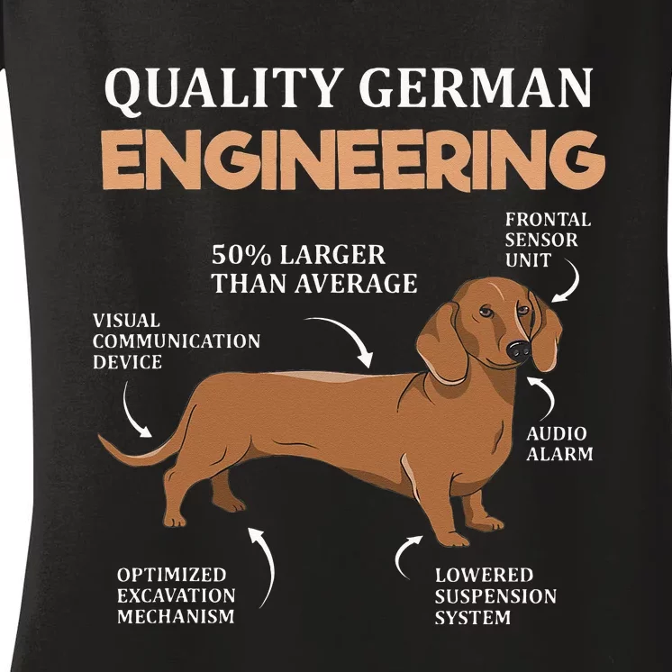 Weiner Dog Quality German Engineering Funny Dachshund Women's V-Neck T-Shirt