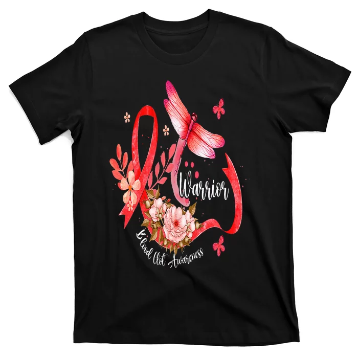 Warrior Dragonfly Red Ribbon Blood Clot Awareness T-Shirt