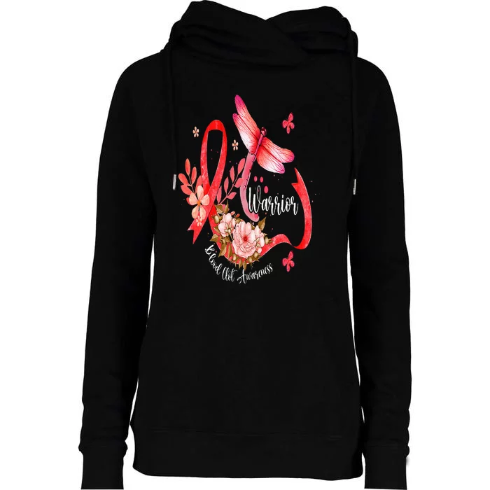 Warrior Dragonfly Red Ribbon Blood Clot Awareness Womens Funnel Neck Pullover Hood