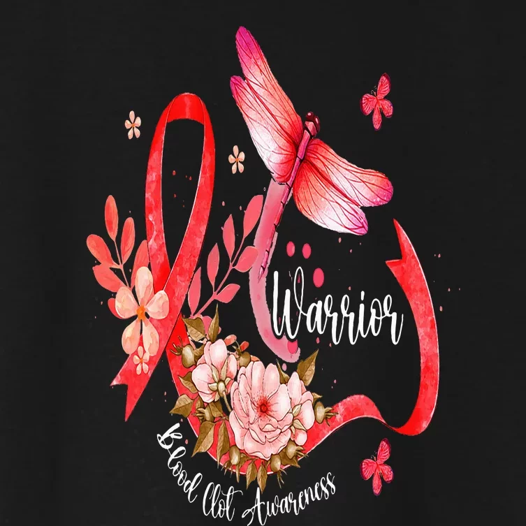 Warrior Dragonfly Red Ribbon Blood Clot Awareness Women's Crop Top Tee