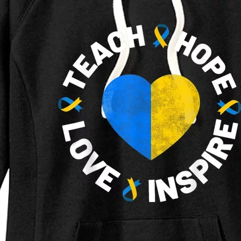 World Down Syndrome Day Awareness Ribbon Teach Hope Love T21 Women's Fleece Hoodie