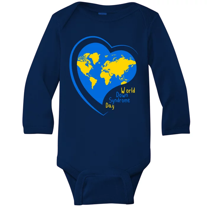 World Down Syndrome Day Heart Earth Baby Long Sleeve Bodysuit