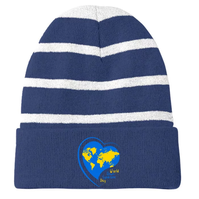 World Down Syndrome Day Heart Earth Striped Beanie with Solid Band