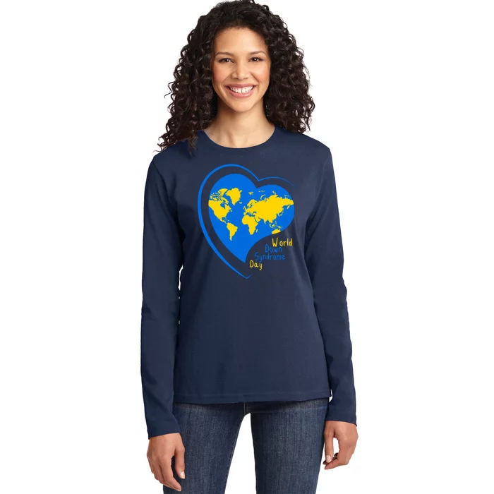 World Down Syndrome Day Heart Earth Ladies Long Sleeve Shirt