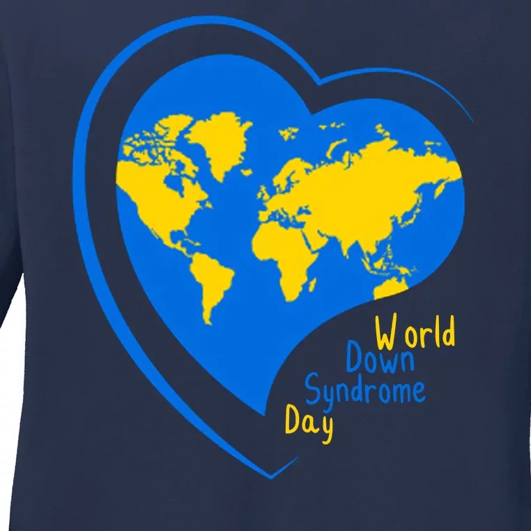 World Down Syndrome Day Heart Earth Ladies Long Sleeve Shirt