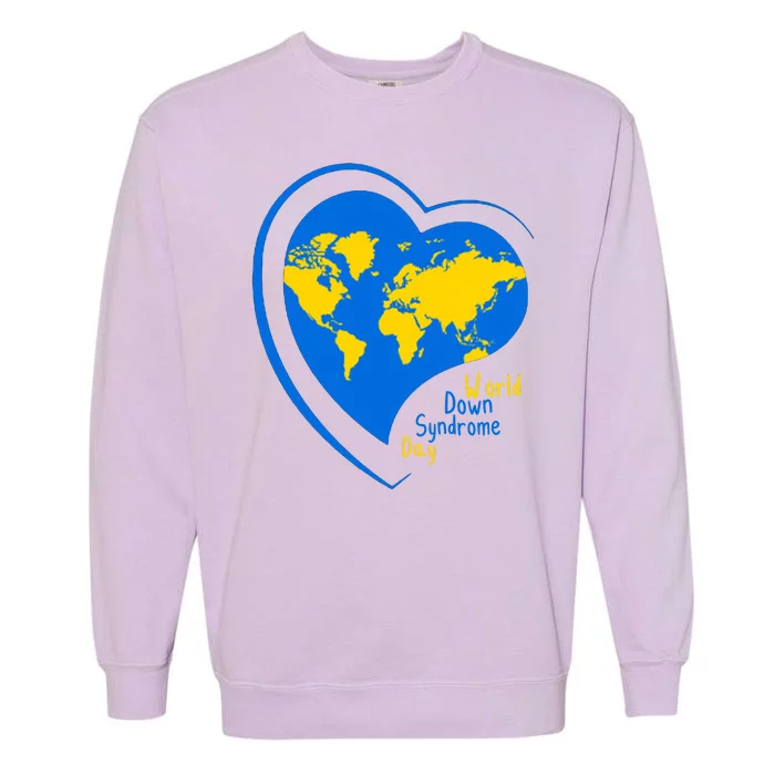 World Down Syndrome Day Heart Earth Garment-Dyed Sweatshirt