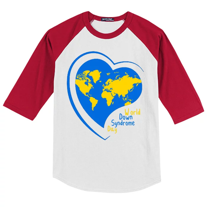 World Down Syndrome Day Heart Earth Kids Colorblock Raglan Jersey