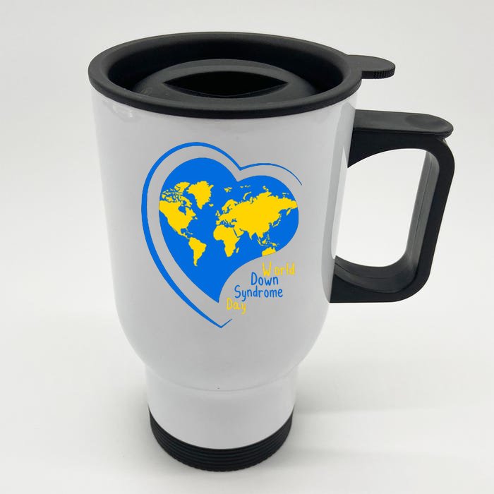 World Down Syndrome Day Heart Earth Front & Back Stainless Steel Travel Mug