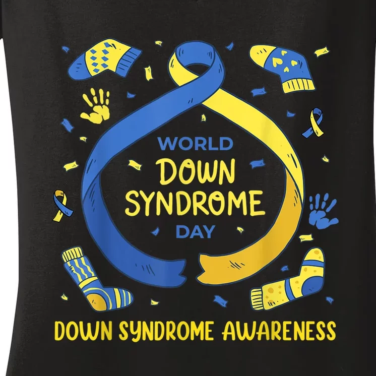 World Down Syndrome Day Awareness Socks Down Right kid Women's V-Neck T-Shirt