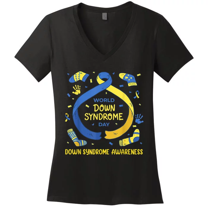 World Down Syndrome Day Awareness Socks Down Right kid Women's V-Neck T-Shirt