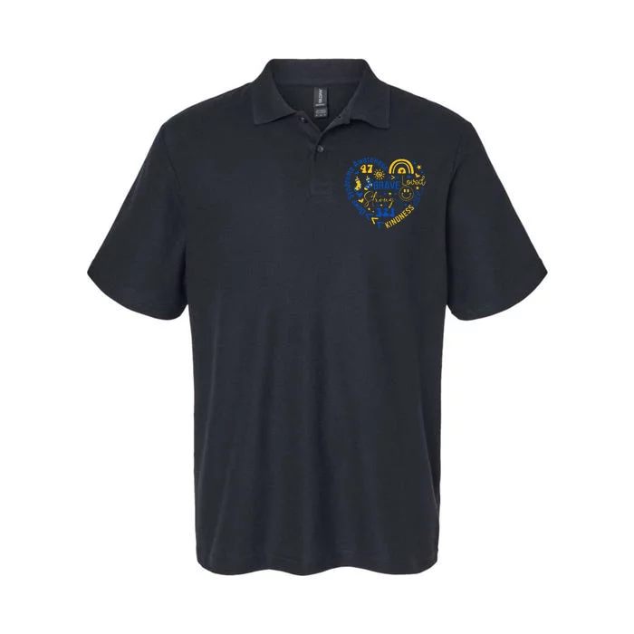 World Down Syndrome Day Awarenes 3.21 Blue And Yellow Heart Softstyle Adult Sport Polo