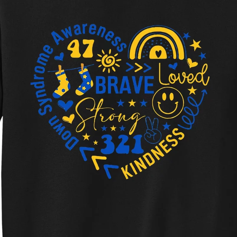 World Down Syndrome Day Awarenes 3.21 Blue And Yellow Heart Tall Sweatshirt