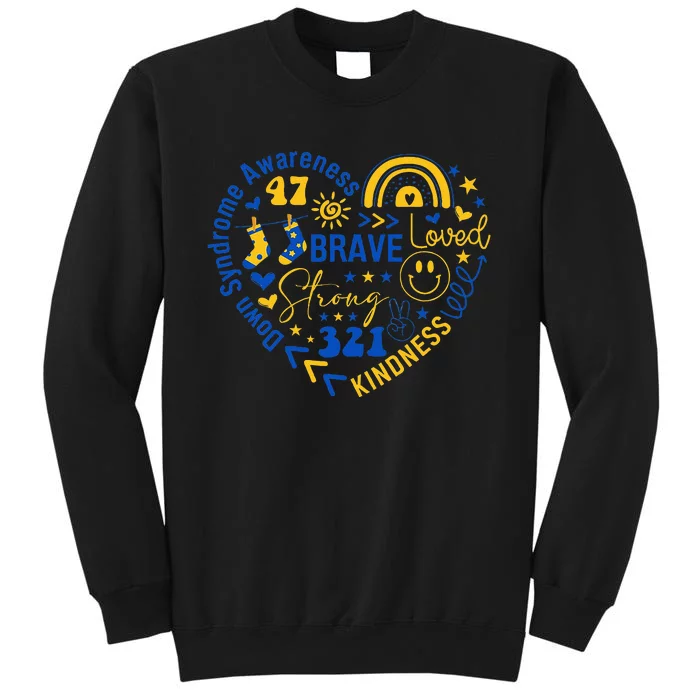 World Down Syndrome Day Awarenes 3.21 Blue And Yellow Heart Tall Sweatshirt