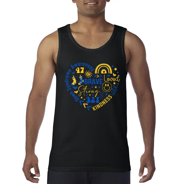 World Down Syndrome Day Awarenes 3.21 Blue And Yellow Heart Tank Top