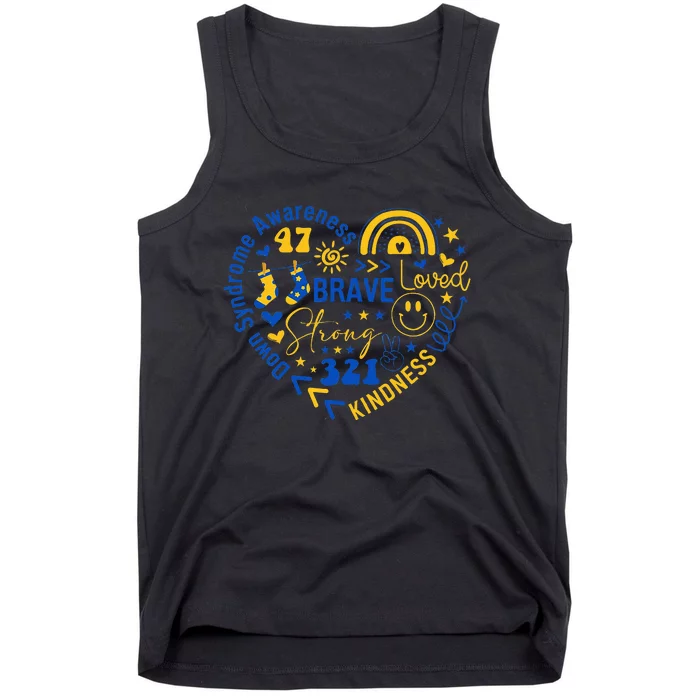 World Down Syndrome Day Awarenes 3.21 Blue And Yellow Heart Tank Top