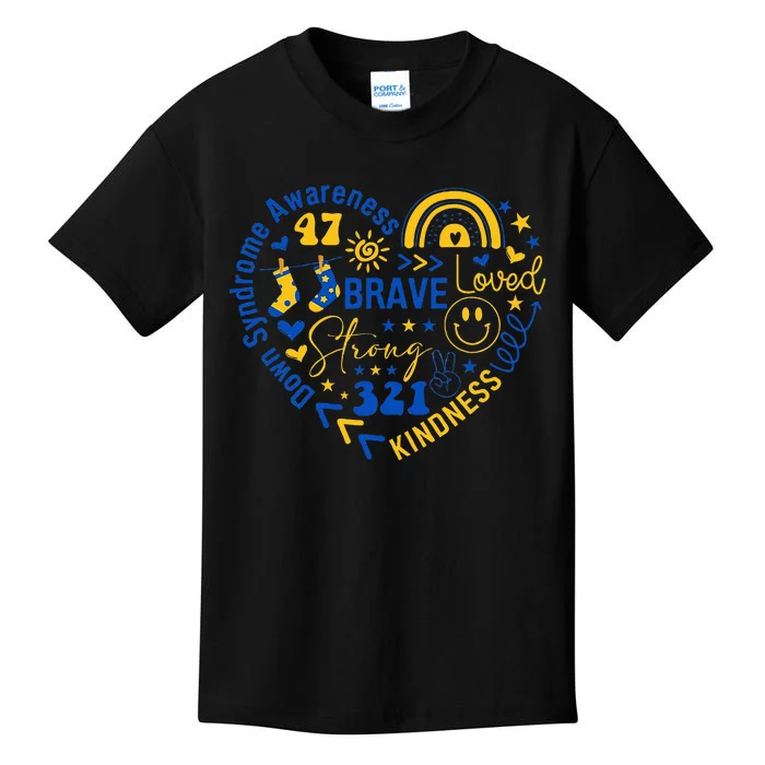 World Down Syndrome Day Awarenes 3.21 Blue And Yellow Heart Kids T-Shirt