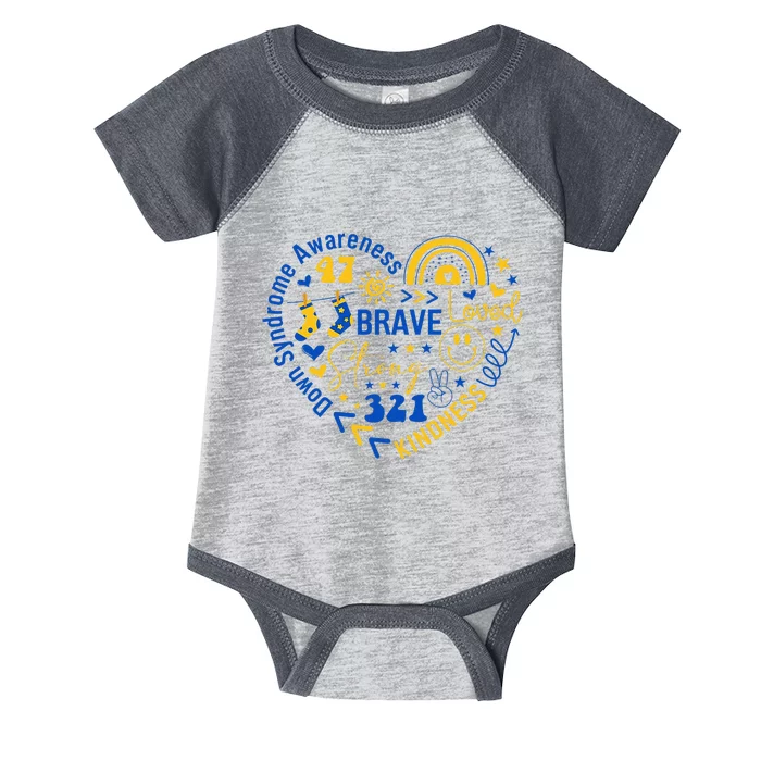 World Down Syndrome Day Awarenes 3.21 Blue And Yellow Heart Infant Baby Jersey Bodysuit