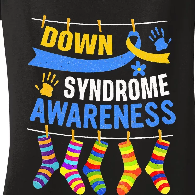 World Down Syndrome Day Awareness Socks 21 March Women's V-Neck T-Shirt