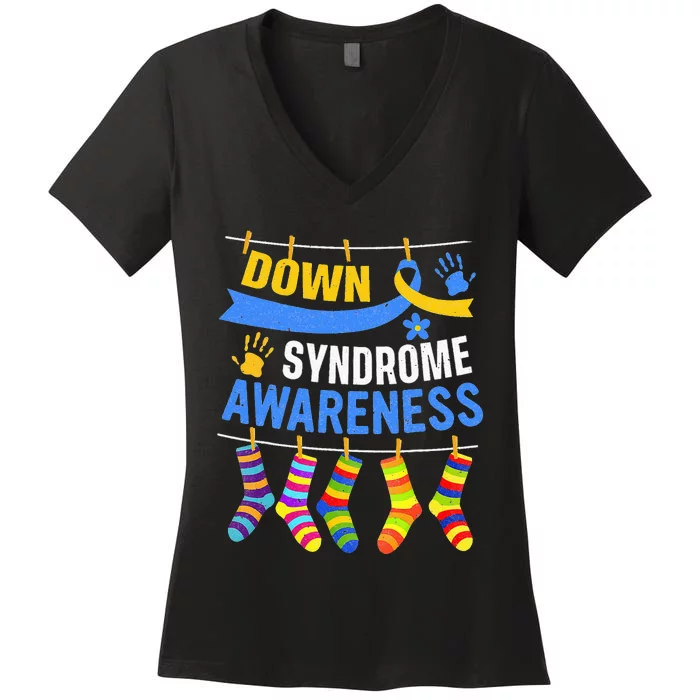 World Down Syndrome Day Awareness Socks 21 March Women's V-Neck T-Shirt