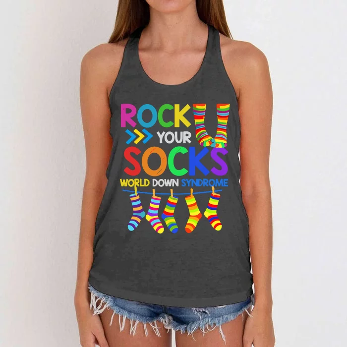 World Down Syndrome Day Rock Your Socks Awareness Women's Knotted Racerback Tank