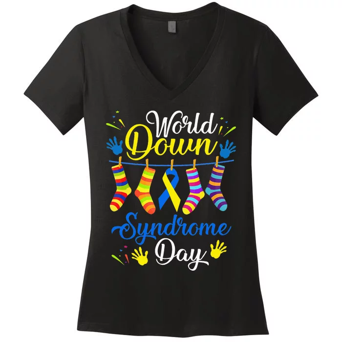 World Down Syndrome Day Awareness Socks 21 March Women's V-Neck T-Shirt