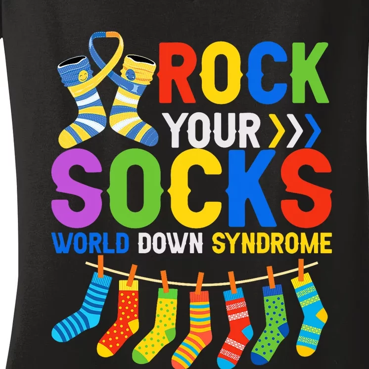 World Down Syndrome Day Awareness Rock Your Socks Women's V-Neck T-Shirt