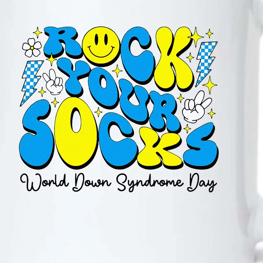 World Down Syndrome Awareness Groovy Rock Your Socks Black Color Changing Mug