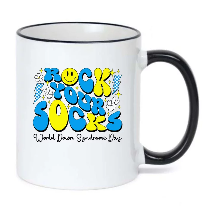 World Down Syndrome Awareness Groovy Rock Your Socks Black Color Changing Mug