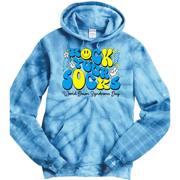 World Down Syndrome Awareness Groovy Rock Your Socks Tie Dye Hoodie