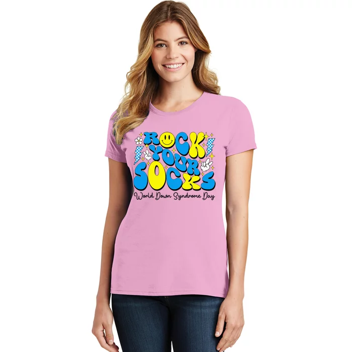 World Down Syndrome Awareness Groovy Rock Your Socks Women's T-Shirt