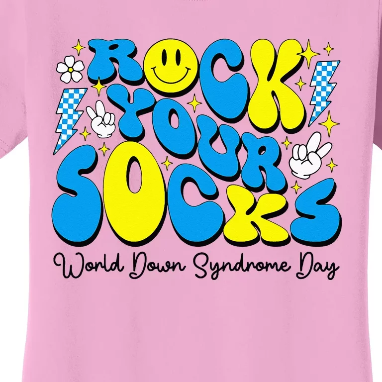 World Down Syndrome Awareness Groovy Rock Your Socks Women's T-Shirt