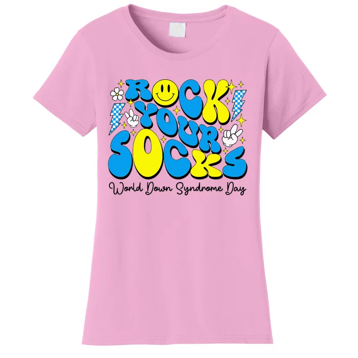 World Down Syndrome Awareness Groovy Rock Your Socks Women's T-Shirt