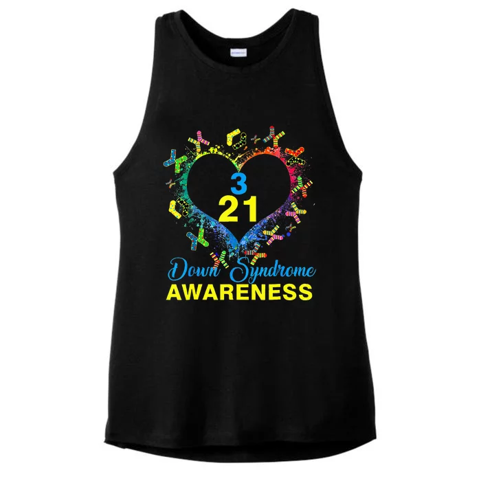 World Down Syndrome Day Awareness Socks Heart 21 March Ladies Tri-Blend Wicking Tank