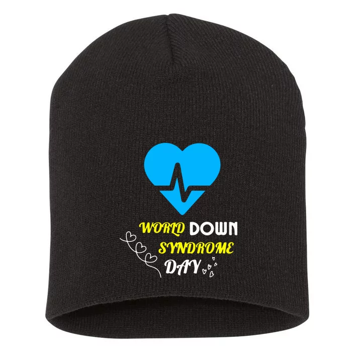 World Down Syndrom Day Heart Relaxed Fit Gift Short Acrylic Beanie