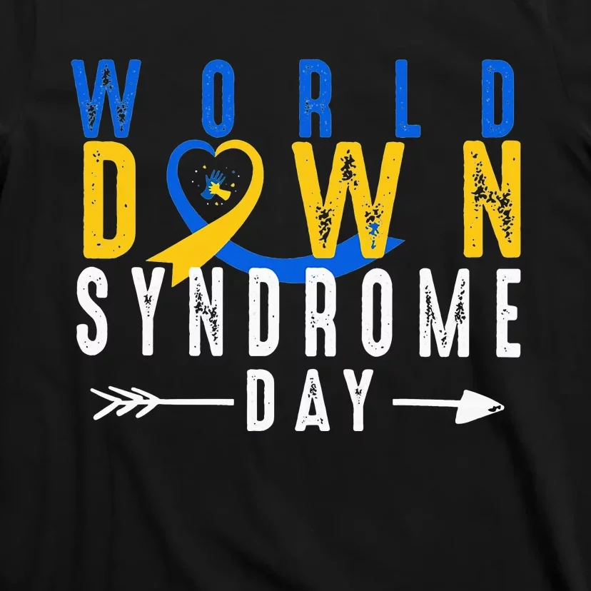 World Down Syndrome Day Ribbon Blue And Yellow Heart Hands T-Shirt