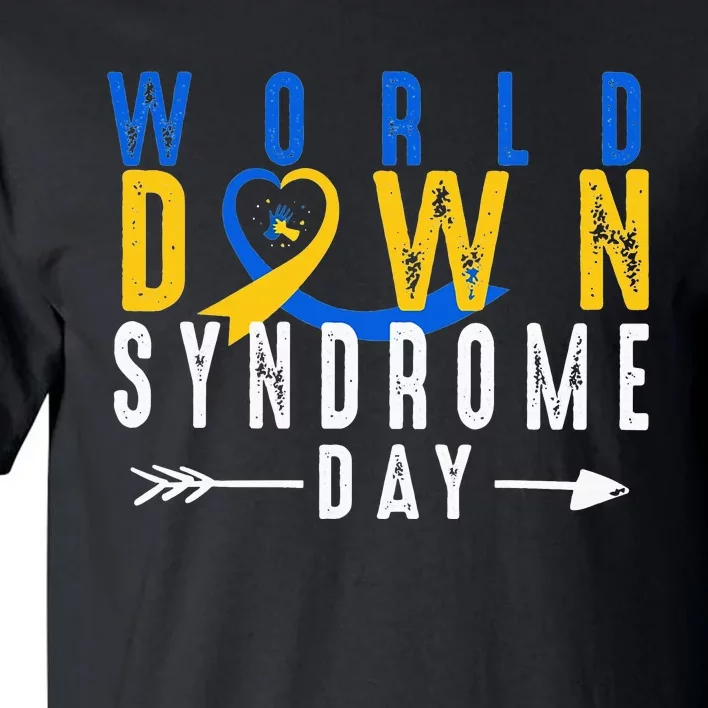 World Down Syndrome Day Ribbon Blue And Yellow Heart Hands Tall T-Shirt