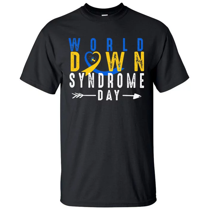 World Down Syndrome Day Ribbon Blue And Yellow Heart Hands Tall T-Shirt