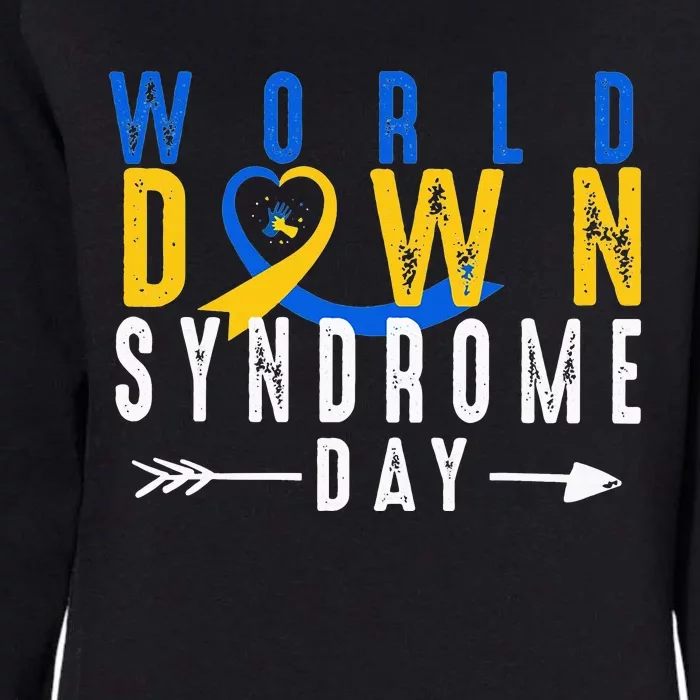 World Down Syndrome Day Ribbon Blue And Yellow Heart Hands Womens California Wash Sweatshirt