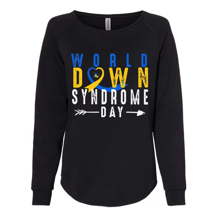 World Down Syndrome Day Ribbon Blue And Yellow Heart Hands Womens California Wash Sweatshirt