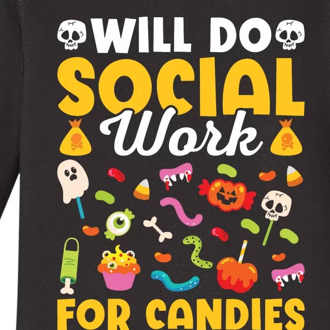 Will Do Social Work Funny Social Worker Halloween Baby Long Sleeve Bodysuit