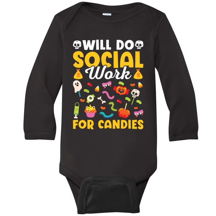 Will Do Social Work Funny Social Worker Halloween Baby Long Sleeve Bodysuit