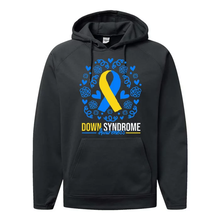 World Down Syndrome Awareness Day Ribbon March 21 Performance Fleece Hoodie