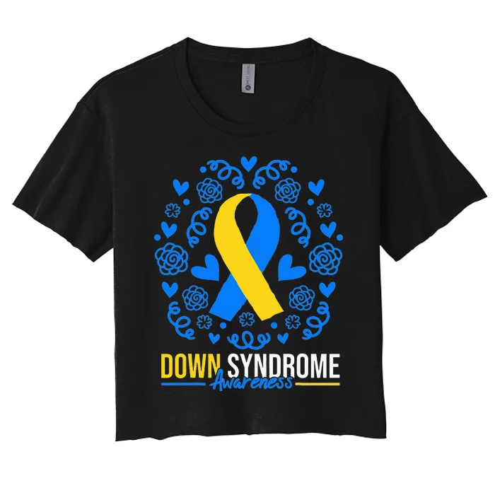 World Down Syndrome Awareness Day Ribbon March 21 Women's Crop Top Tee