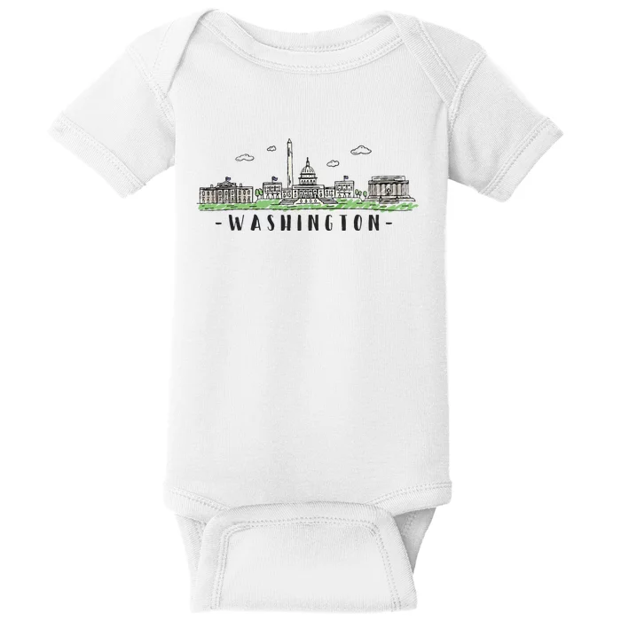 Washington Dc Skyline Vintage Baby Bodysuit