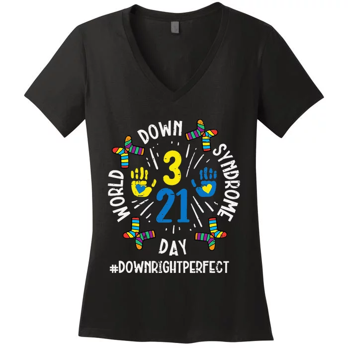 World Down Syndrome Day 321 Awareness Support Women's V-Neck T-Shirt